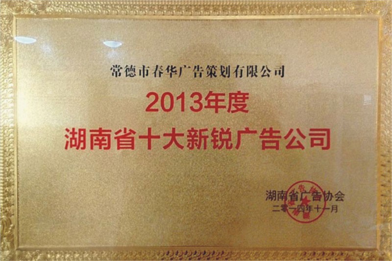 2013年度湖南省十大新銳廣告公司